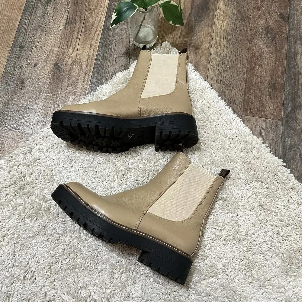 Sam Edelman Size 7 M Tan Sesame Waterproof Leather Laguna Chelsea Boots